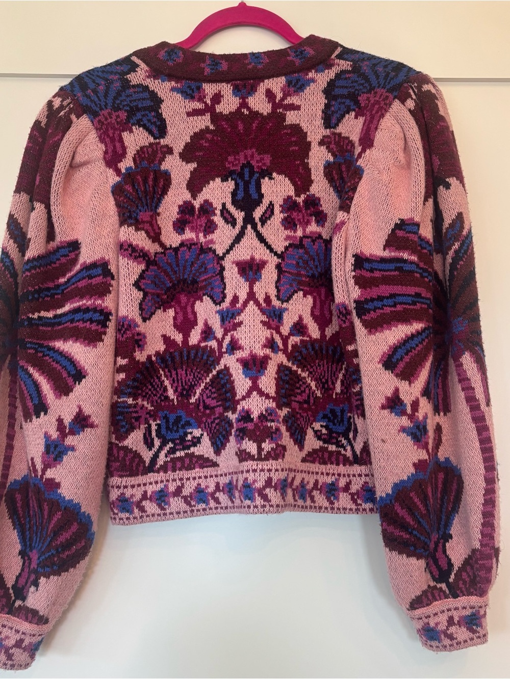 FARM Rio Pink Floral V-Neck Button Cardigan with Maroon & Blue Motif - Picture 2 of 4